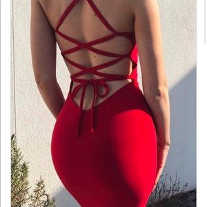 Red bandage midi dress